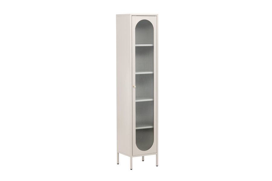 VENTURE DESIGN Cali skab, m. 1 lge og 4 hylder - glas og beige stl