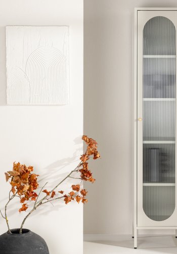 VENTURE DESIGN Cali skab, m. 1 lge og 4 hylder - glas og beige stl