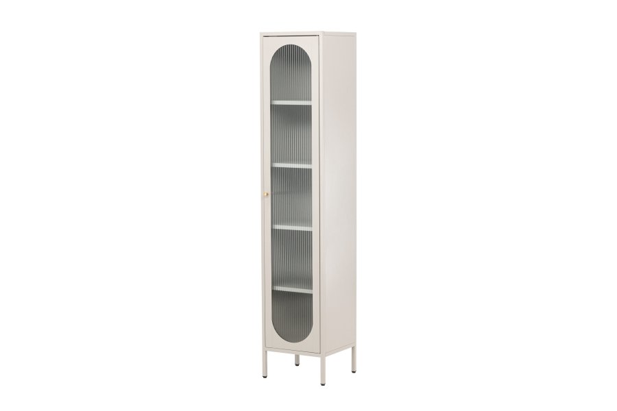 VENTURE DESIGN Cali skab, m. 1 lge og 4 hylder - glas og beige stl