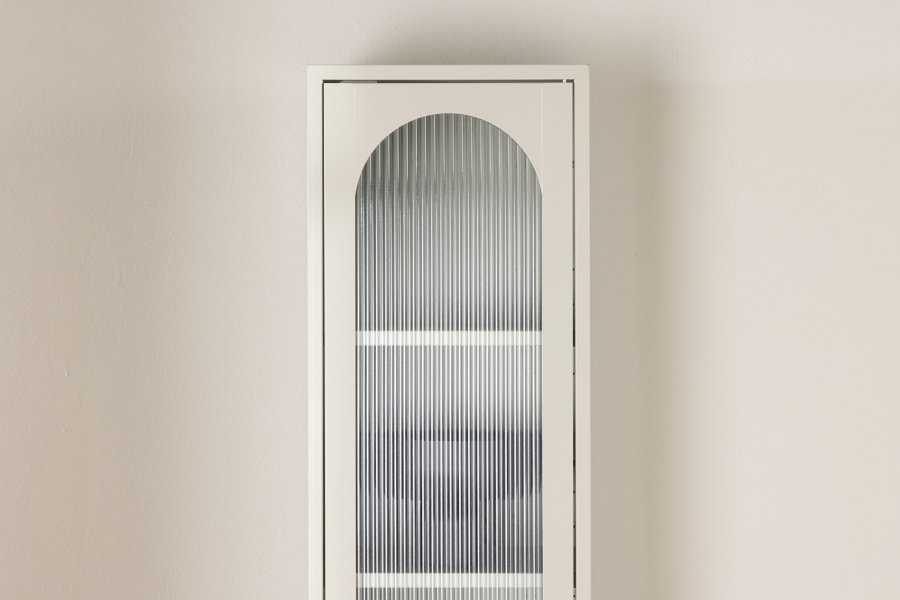 VENTURE DESIGN Cali skab, m. 1 lge og 4 hylder - glas og beige stl