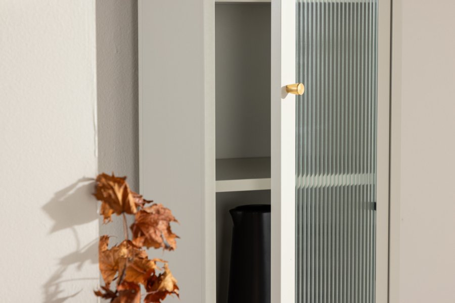 VENTURE DESIGN Cali skab, m. 1 lge og 4 hylder - glas og beige stl