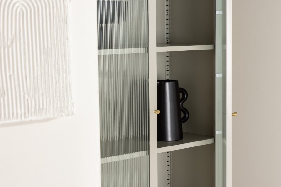 VENTURE DESIGN Lima skab, m. 2 lger og 4 hylder - glas og beige stl