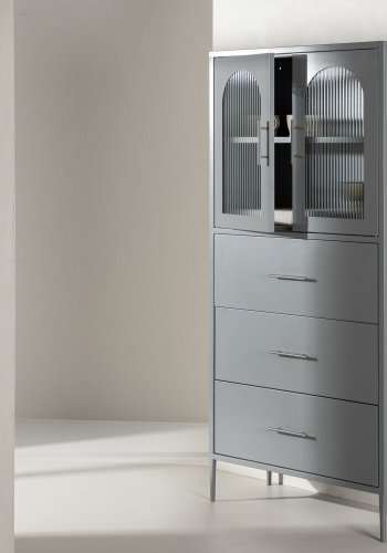 VENTURE DESIGN La Paz skab, m. 2 lger og 3 skuffer - glas og lysegr stl