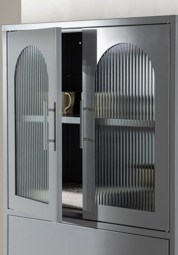 VENTURE DESIGN La Paz skab, m. 2 lger og 3 skuffer - glas og lysegr stl