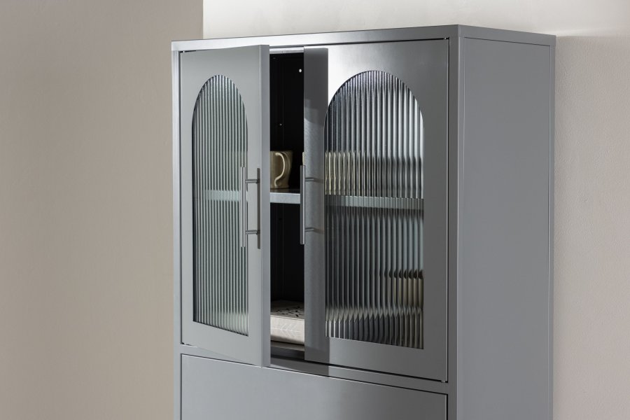 VENTURE DESIGN La Paz skab, m. 2 lger og 3 skuffer - glas og lysegr stl