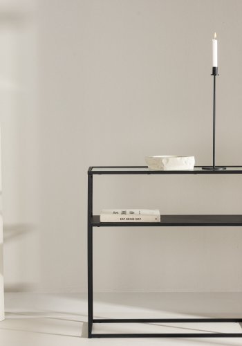 VENTURE DESIGN Bogóta sidebord, m. 1 hylde - glas og sort stl (80x30)