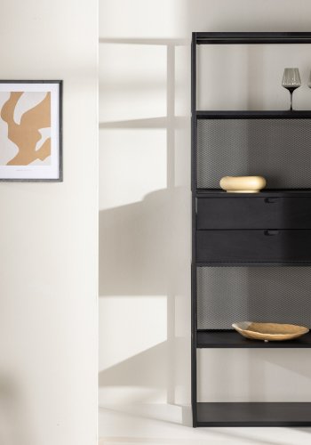 VENTURE DESIGN Santiago reol, m. 2 hylder og 2 skuffer - sort stl