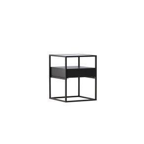 VENTURE DESIGN Fortaleza sidebord, m. 1 skuffe - glas og sort stl (40x40)