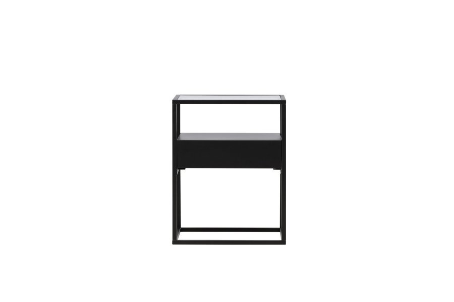 VENTURE DESIGN Fortaleza sidebord, m. 1 skuffe - glas og sort stl (40x40)