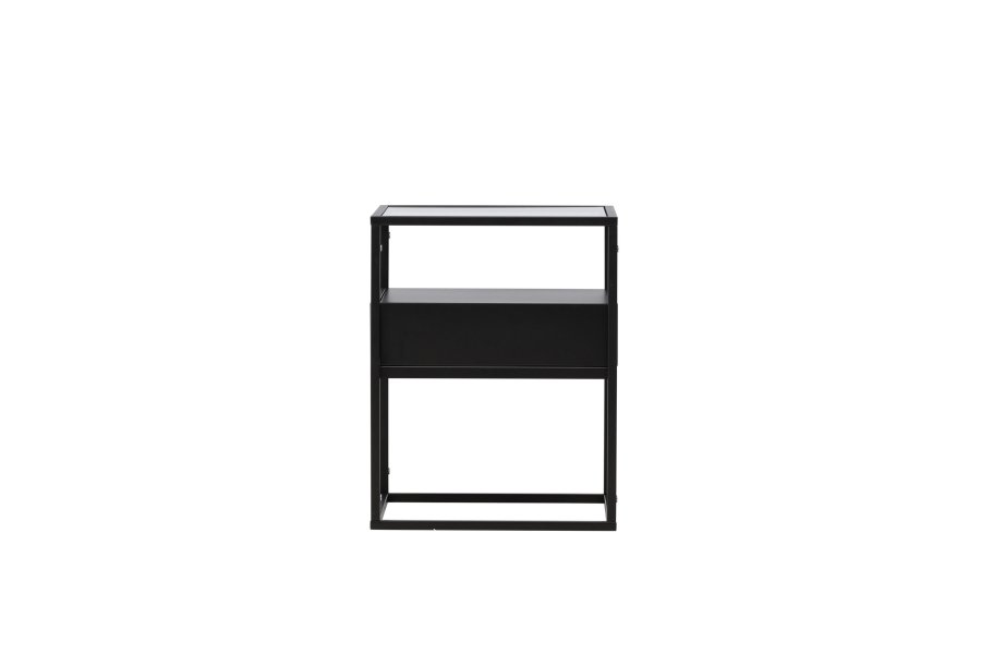 VENTURE DESIGN Fortaleza sidebord, m. 1 skuffe - glas og sort stl (40x40)