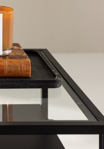 VENTURE DESIGN Fortaleza sidebord, m. 1 skuffe - glas og sort stl (40x40)