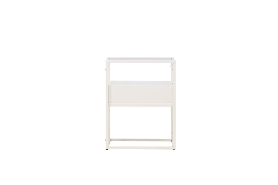 VENTURE DESIGN Fortaleza sidebord, m. 1 skuffe - glas og hvid stl (40x40)