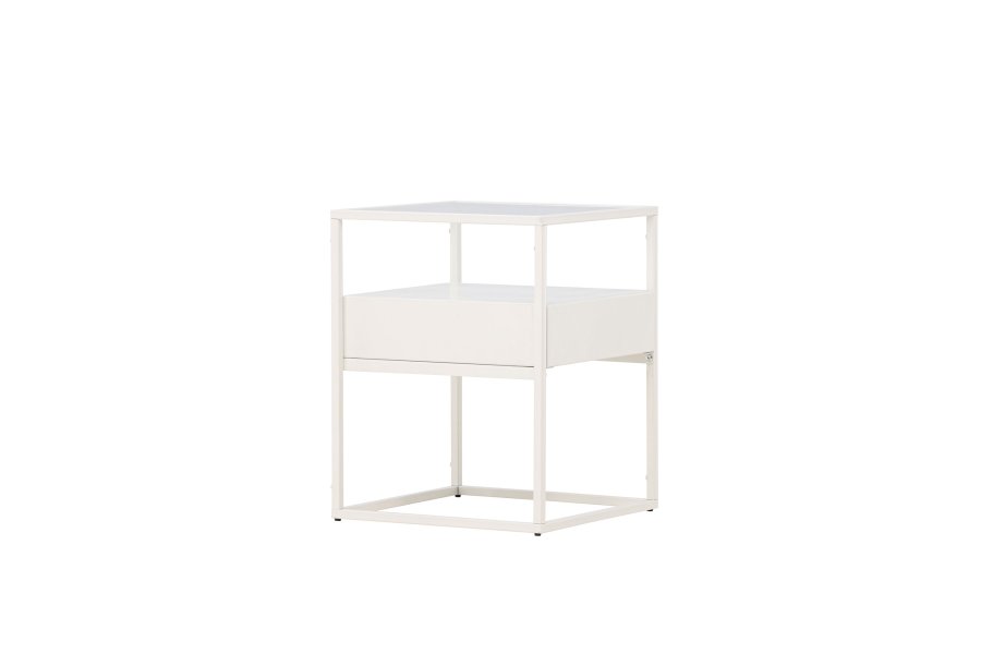 VENTURE DESIGN Fortaleza sidebord, m. 1 skuffe - glas og hvid stl (40x40)
