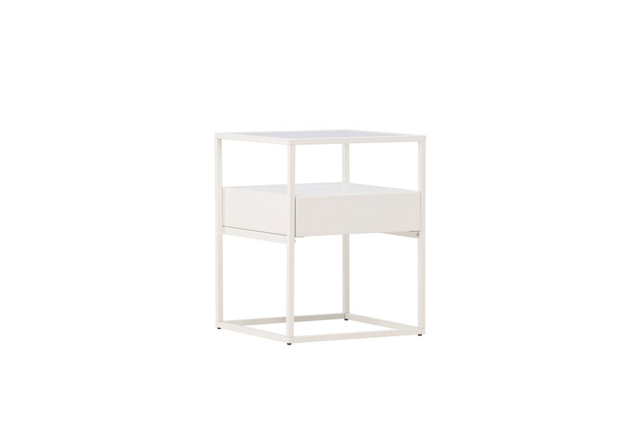 VENTURE DESIGN Fortaleza sidebord, m. 1 skuffe - glas og hvid stl (40x40)