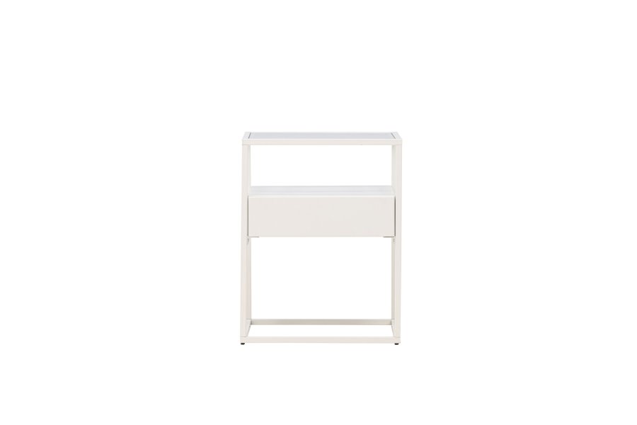 VENTURE DESIGN Fortaleza sidebord, m. 1 skuffe - glas og hvid stl (40x40)