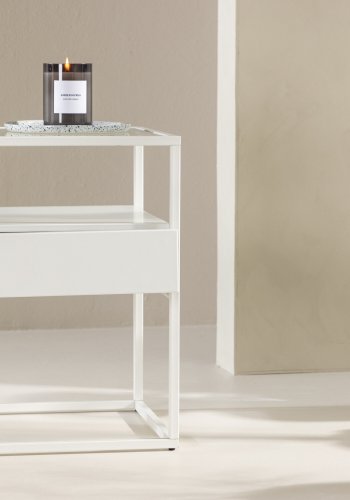 VENTURE DESIGN Fortaleza sidebord, m. 1 skuffe - glas og hvid stl (40x40)