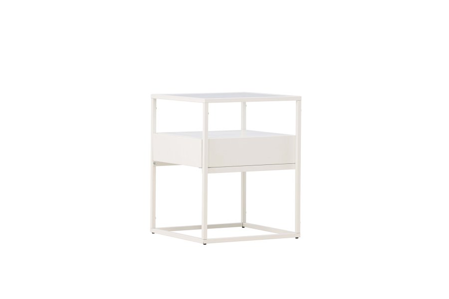 VENTURE DESIGN Fortaleza sidebord, m. 1 skuffe - glas og hvid stl (40x40)