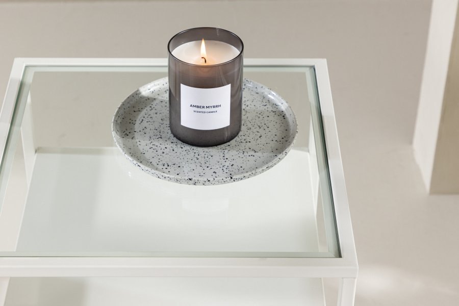 VENTURE DESIGN Fortaleza sidebord, m. 1 skuffe - glas og hvid stl (40x40)