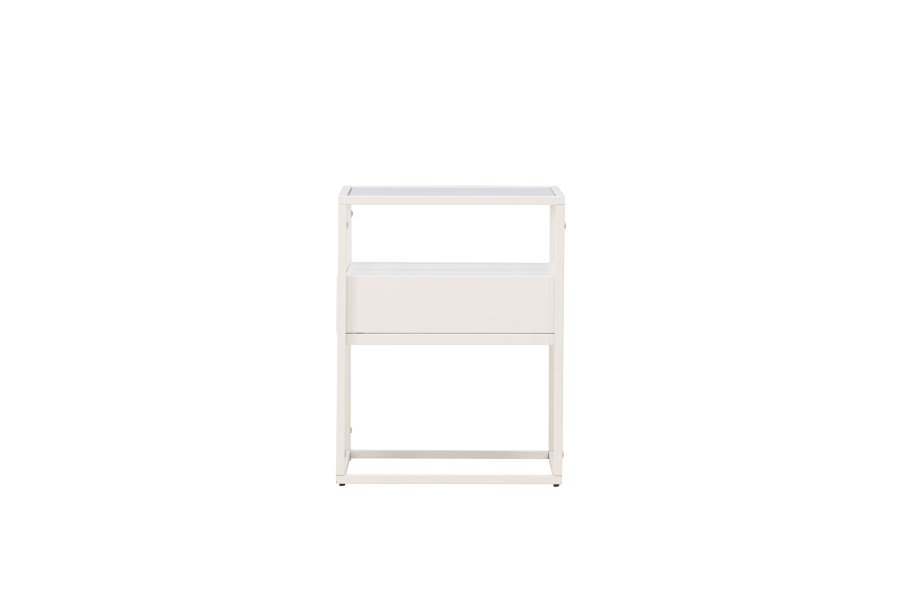 VENTURE DESIGN Fortaleza sidebord, m. 1 skuffe - glas og hvid stl (40x40)