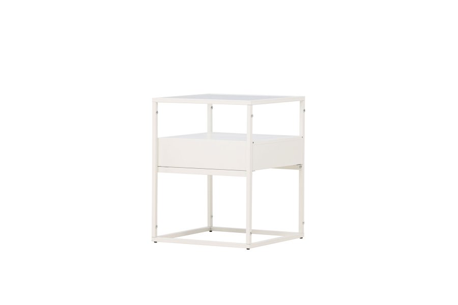 VENTURE DESIGN Fortaleza sidebord, m. 1 skuffe - glas og hvid stl (40x40)