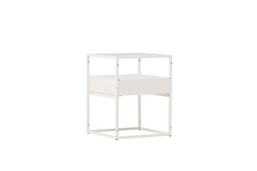 VENTURE DESIGN Fortaleza sidebord, m. 1 skuffe - glas og hvid stl (40x40)