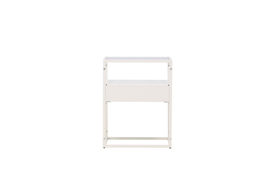 VENTURE DESIGN Fortaleza sidebord, m. 1 skuffe - glas og hvid stl (40x40)