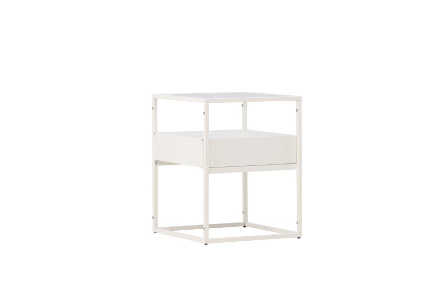 VENTURE DESIGN Fortaleza sidebord, m. 1 skuffe - glas og hvid stl (40x40)