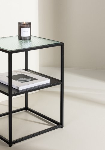 VENTURE DESIGN Sao Paulo sidebord, m. 1 hylde - glas og sort stl (40x40)