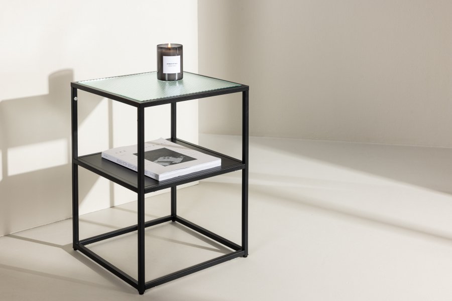 VENTURE DESIGN Sao Paulo sidebord, m. 1 hylde - glas og sort stl (40x40)