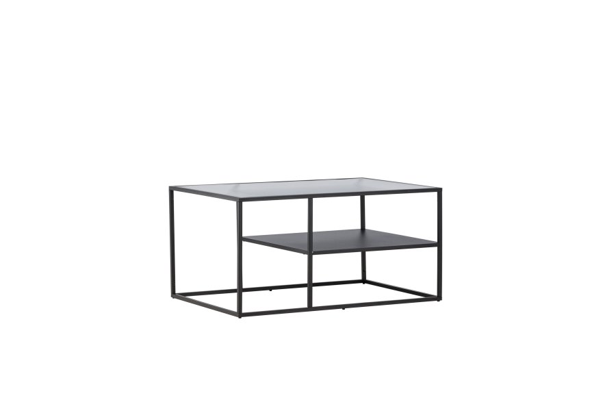 VENTURE DESIGN Campinas sofabord, m. 1 hylde - glas og sort stl (90x60)