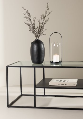 VENTURE DESIGN Campinas sofabord, m. 1 hylde - glas og sort stl (90x60)