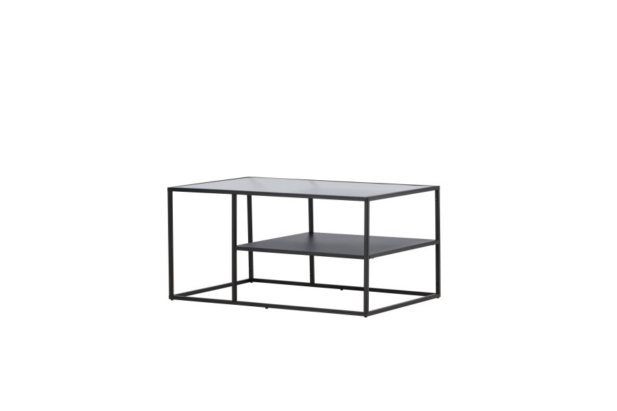 VENTURE DESIGN Campinas sofabord, m. 1 hylde - glas og sort stl (90x60)