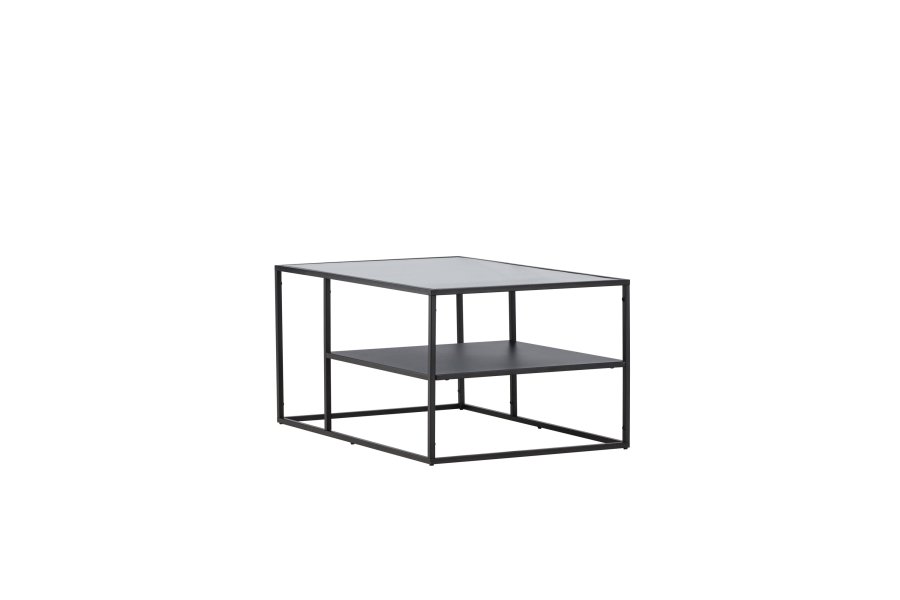 VENTURE DESIGN Campinas sofabord, m. 1 hylde - glas og sort stl (90x60)