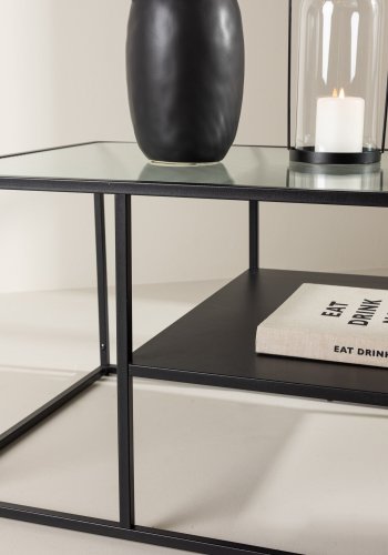 VENTURE DESIGN Campinas sofabord, m. 1 hylde - glas og sort stl (90x60)