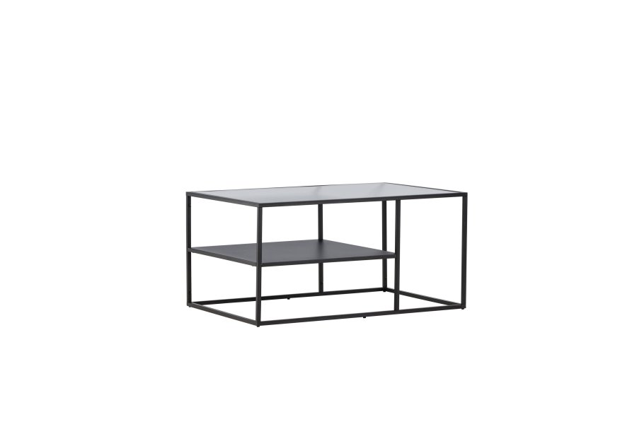 VENTURE DESIGN Campinas sofabord, m. 1 hylde - glas og sort stl (90x60)