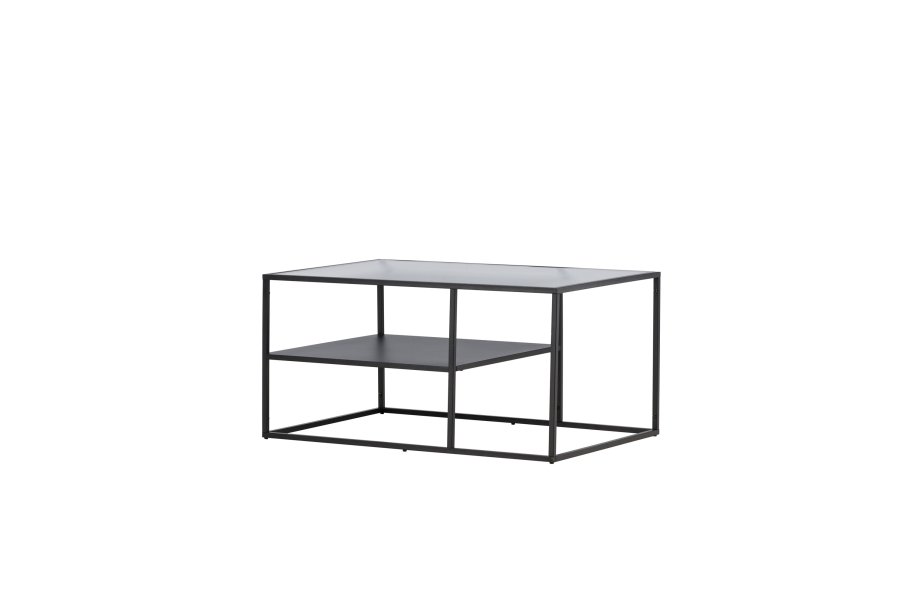 VENTURE DESIGN Campinas sofabord, m. 1 hylde - glas og sort stl (90x60)