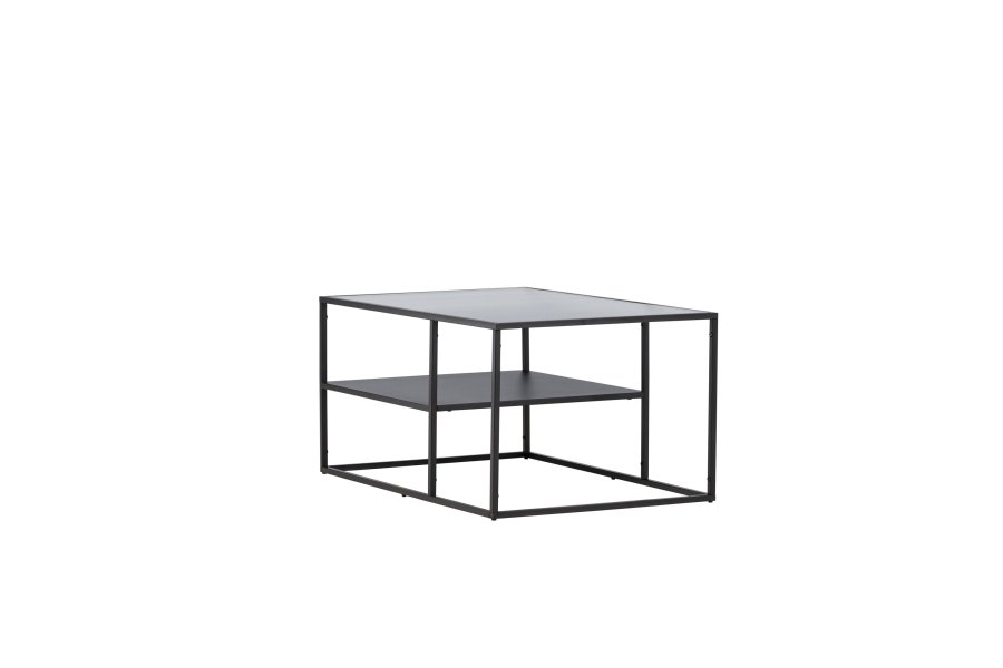 VENTURE DESIGN Campinas sofabord, m. 1 hylde - glas og sort stl (90x60)