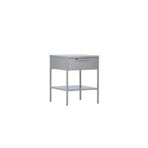 VENTURE DESIGN Sacramento sengebord, m. 1 hylde og 1 skuffe - lysegr stl (40x40)