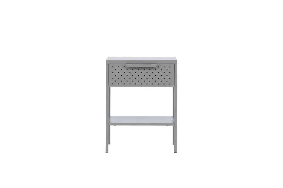 VENTURE DESIGN Sacramento sengebord, m. 1 hylde og 1 skuffe - lysegr stl (40x40)