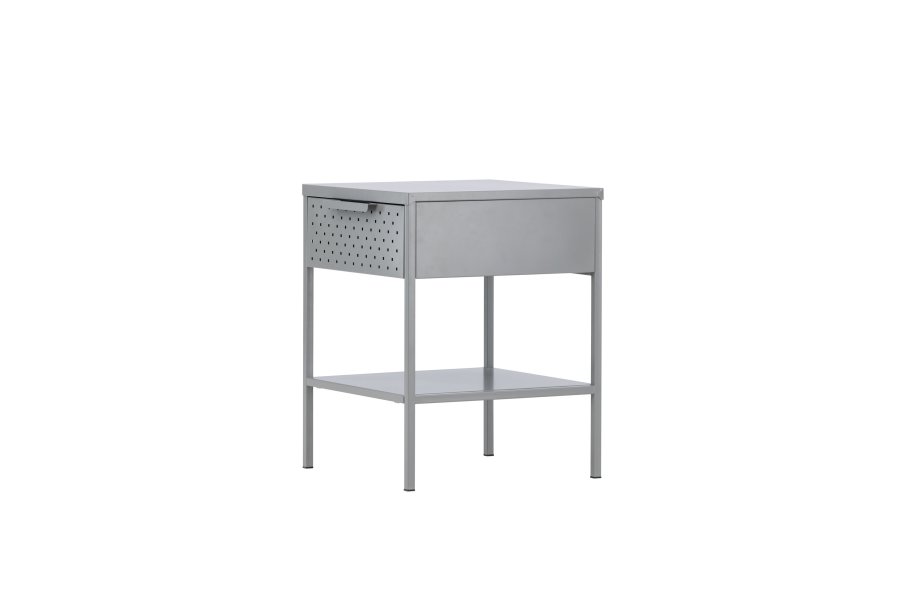 VENTURE DESIGN Sacramento sengebord, m. 1 hylde og 1 skuffe - lysegr stl (40x40)