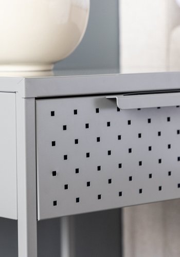 VENTURE DESIGN Sacramento sengebord, m. 1 hylde og 1 skuffe - lysegr stl (40x40)