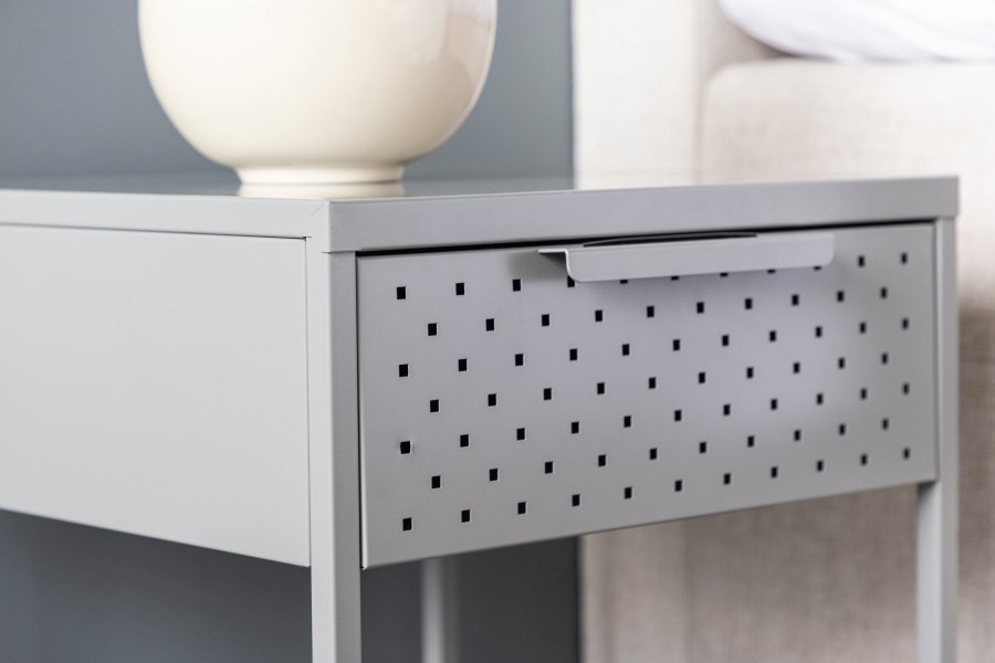 VENTURE DESIGN Sacramento sengebord, m. 1 hylde og 1 skuffe - lysegr stl (40x40)