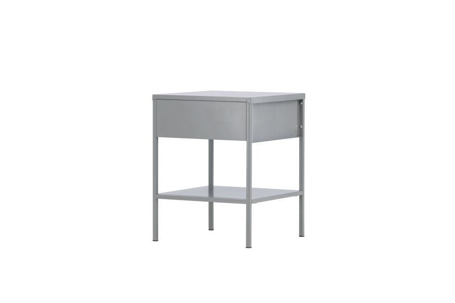 VENTURE DESIGN Sacramento sengebord, m. 1 hylde og 1 skuffe - lysegr stl (40x40)