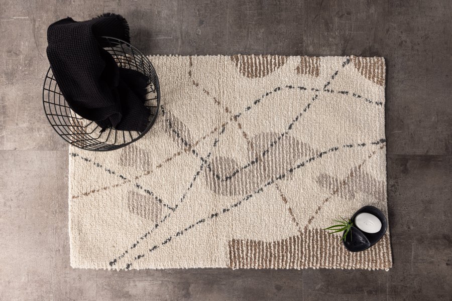 VENTURE DESIGN Paul bademtte, rektangulr - elfenben/brun/gr bomuld (60x90)