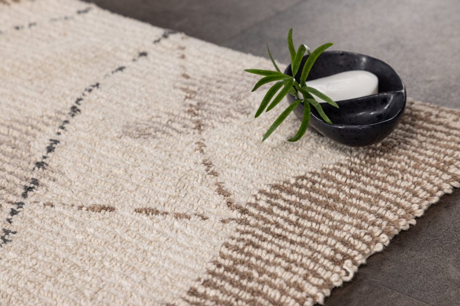 VENTURE DESIGN Paul bademtte, rektangulr - elfenben/brun/gr bomuld (60x90)