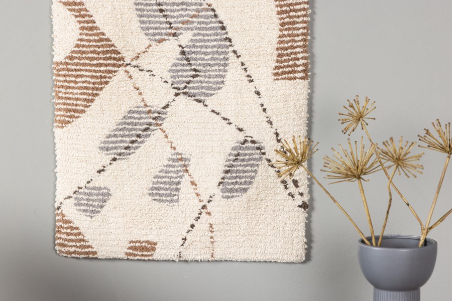 VENTURE DESIGN Liam vgtppe, rektangulr - elfenben/brun/gr bomuld (50x80)