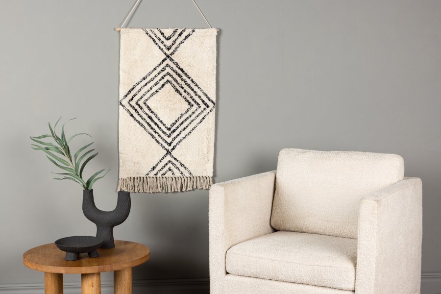 VENTURE DESIGN Love vgtppe, rektangulr - offwhite/sort bomuld (50x80)