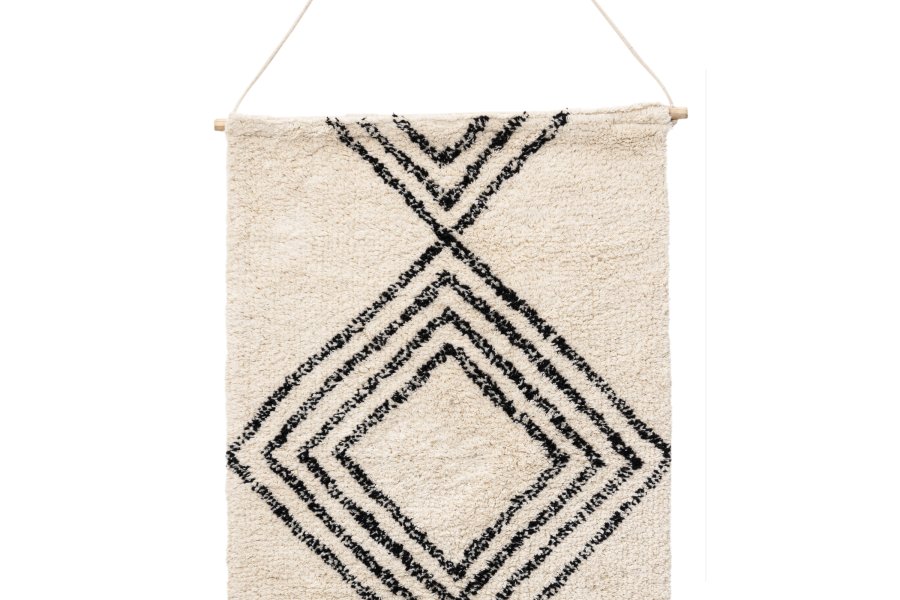 VENTURE DESIGN Love vgtppe, rektangulr - offwhite/sort bomuld (50x80)