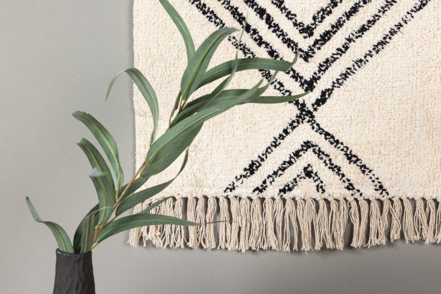 VENTURE DESIGN Love vgtppe, rektangulr - offwhite/sort bomuld (50x80)