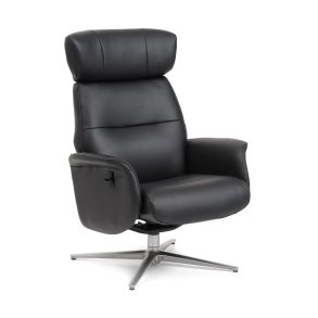 Alex recliner lnestol - sort semi aniline lder og brstet aluminium